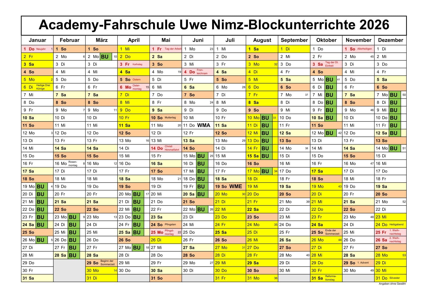 Unsere Blockunterrichte 2026
